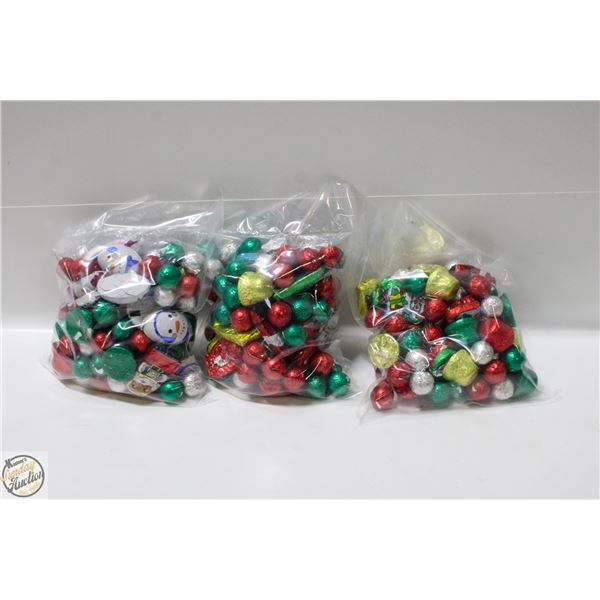 3 BAGS OF CHRISTMAS FOIL WRAPPED CHOCOLATES, KRISP