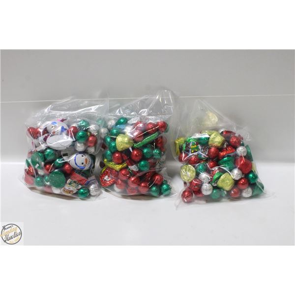 3 BAGS OF CHRISTMAS FOIL WRAPPED CHOCOLATES, KRISP