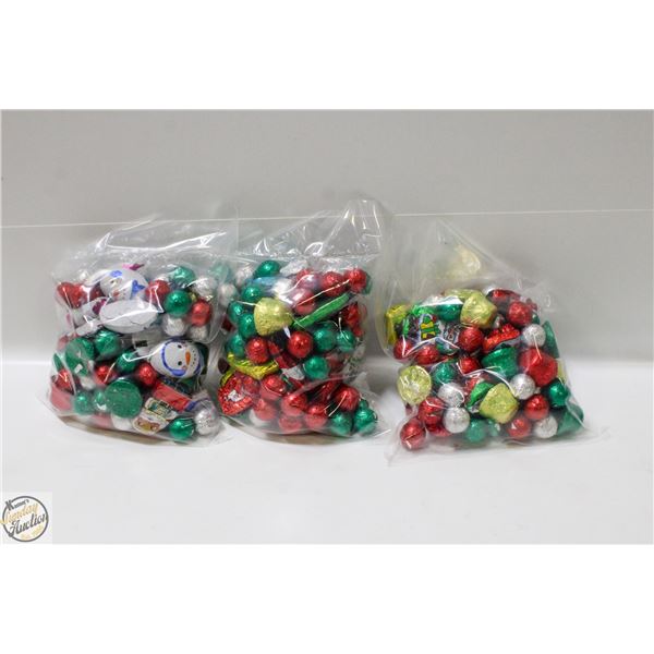 3 BAGS OF CHRISTMAS FOIL WRAPPED CHOCOLATES, KRISP