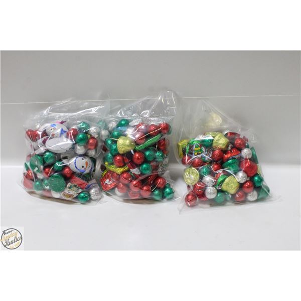 3 BAGS OF CHRISTMAS FOIL WRAPPED CHOCOLATES, KRISP