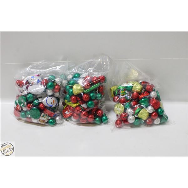 3 BAGS OF CHRISTMAS FOIL WRAPPED CHOCOLATES, KRISP
