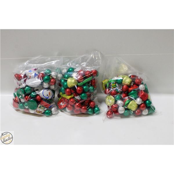 3 BAGS OF CHRISTMAS FOIL WRAPPED CHOCOLATES, KRISP
