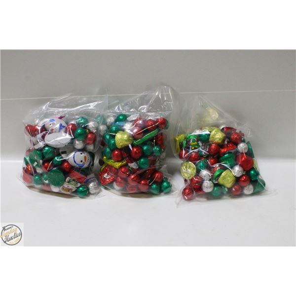 3 BAGS OF CHRISTMAS FOIL WRAPPED CHOCOLATES, KRISP