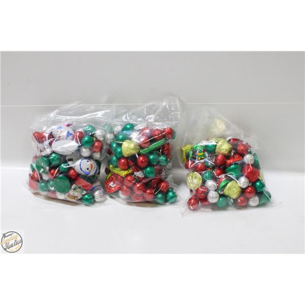 3 BAGS OF CHRISTMAS FOIL WRAPPED CHOCOLATES, KRISP