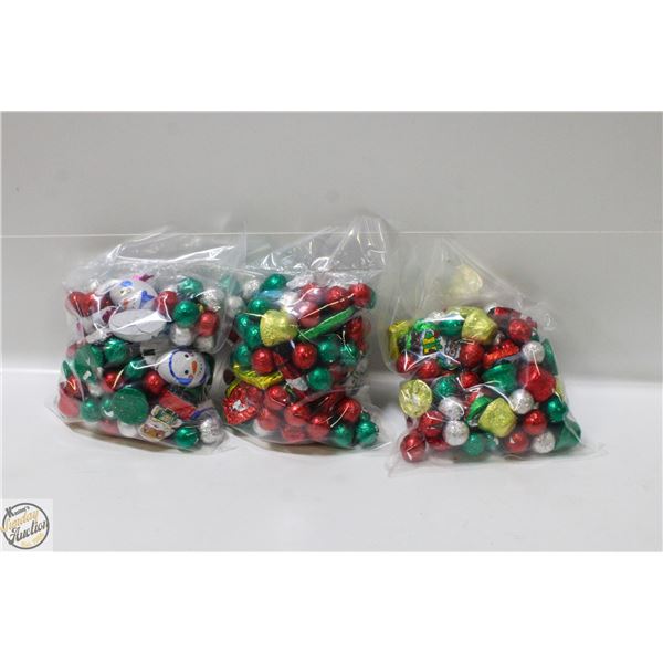 3 BAGS OF CHRISTMAS FOIL WRAPPED CHOCOLATES, KRISP