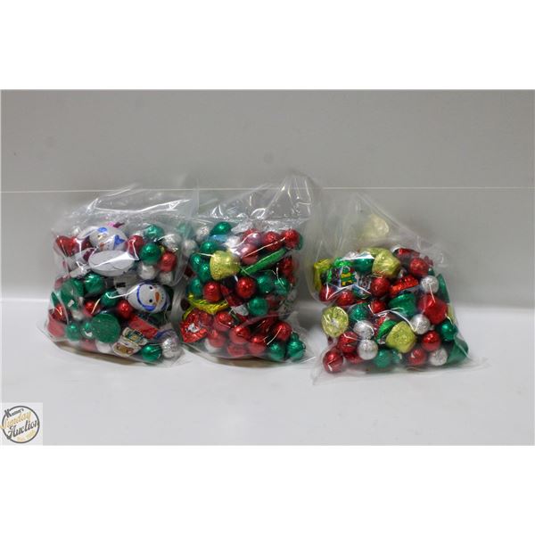 3 BAGS OF CHRISTMAS FOIL WRAPPED CHOCOLATES, KRISP