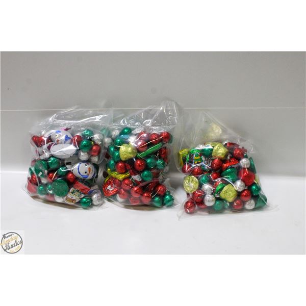 3 BAGS OF CHRISTMAS FOIL WRAPPED CHOCOLATES, KRISP