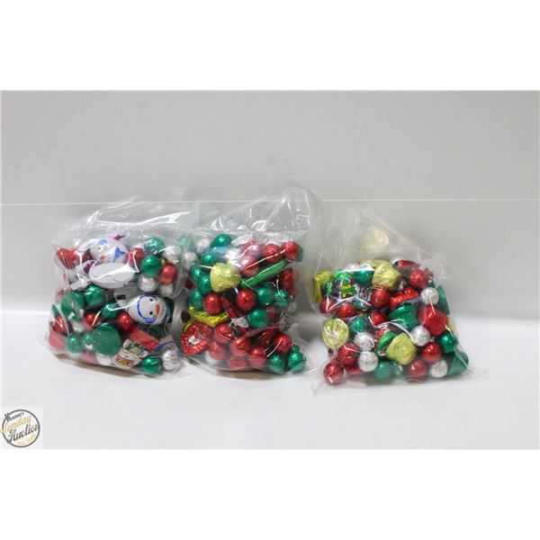 3 BAGS OF CHRISTMAS FOIL WRAPPED CHOCOLATES, KRISP