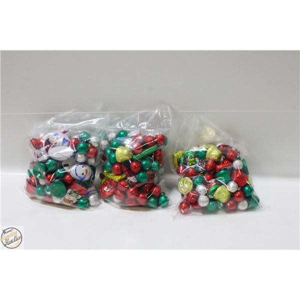 3 BAGS OF CHRISTMAS FOIL WRAPPED CHOCOLATES, KRISP