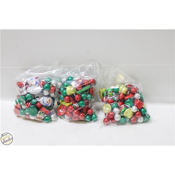 3 BAGS OF CHRISTMAS FOIL WRAPPED CHOCOLATES, KRISP
