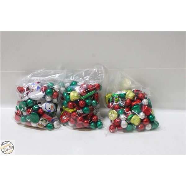 3 BAGS OF CHRISTMAS FOIL WRAPPED CHOCOLATES, KRISP