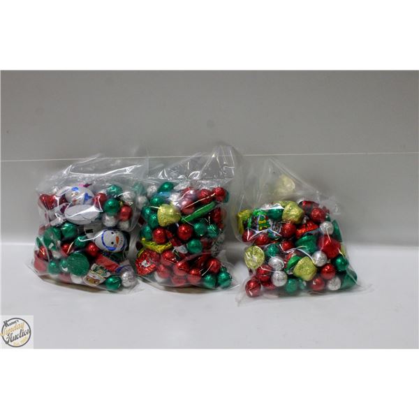 3 BAGS OF CHRISTMAS FOIL WRAPPED CHOCOLATES, KRISP