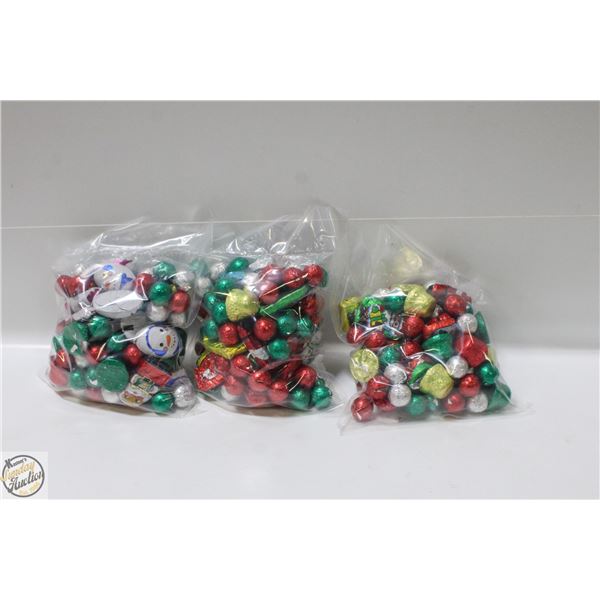 3 BAGS OF CHRISTMAS FOIL WRAPPED CHOCOLATES, KRISP