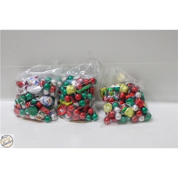 3 BAGS OF CHRISTMAS FOIL WRAPPED CHOCOLATES, KRISP