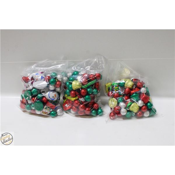 3 BAGS OF CHRISTMAS FOIL WRAPPED CHOCOLATES, KRISP