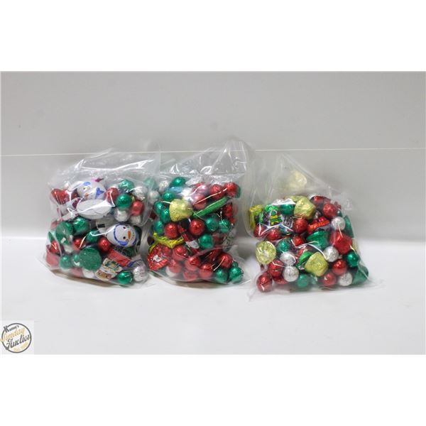 3 BAGS OF CHRISTMAS FOIL WRAPPED CHOCOLATES, KRISP