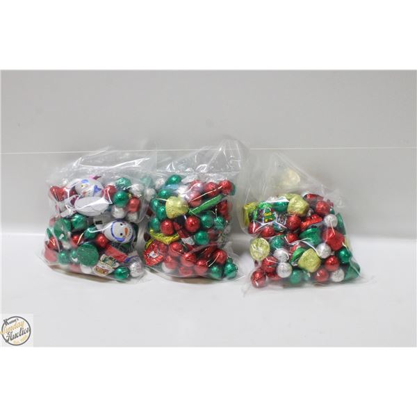 3 BAGS OF CHRISTMAS FOIL WRAPPED CHOCOLATES, KRISP