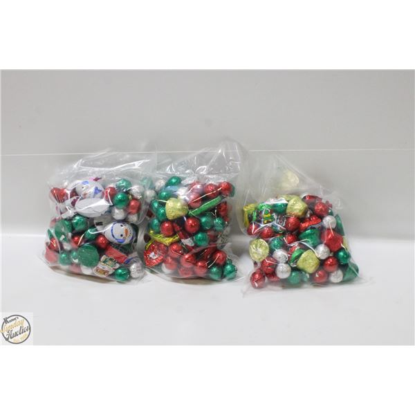 3 BAGS OF CHRISTMAS FOIL WRAPPED CHOCOLATES, KRISP