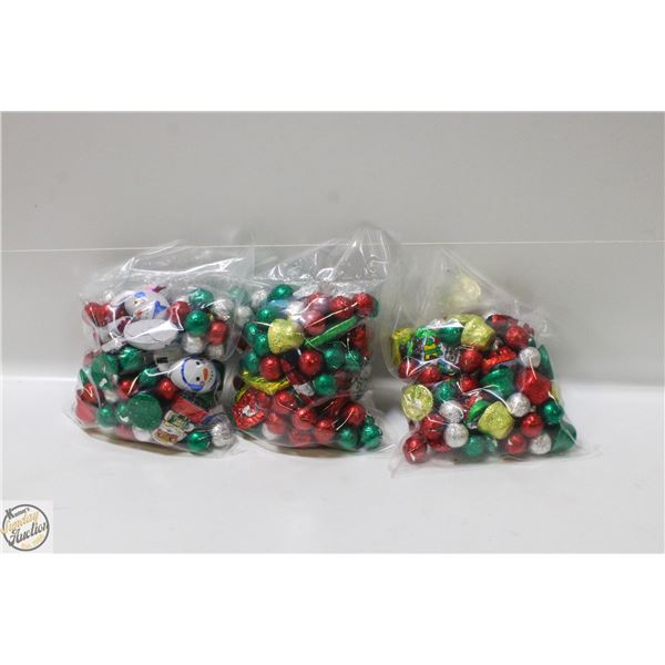 3 BAGS OF CHRISTMAS FOIL WRAPPED CHOCOLATES, KRISP