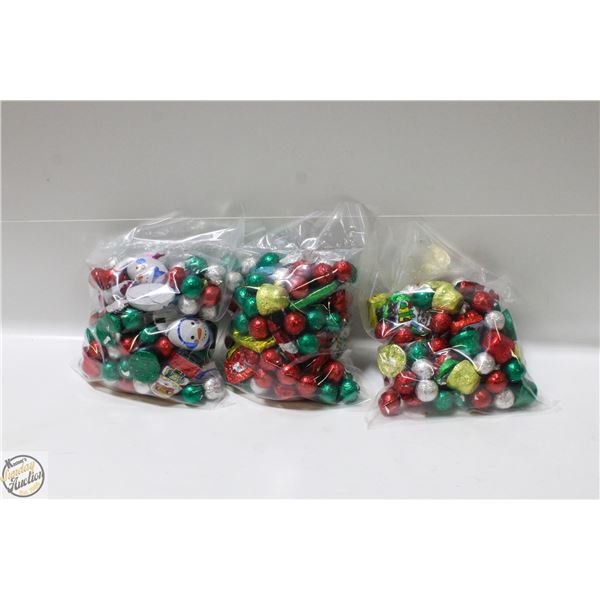 3 BAGS OF CHRISTMAS FOIL WRAPPED CHOCOLATES, KRISP