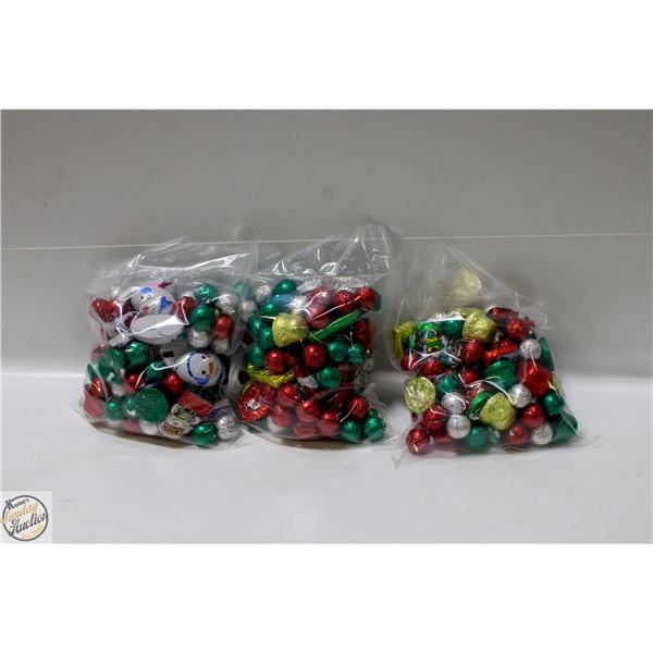 3 BAGS OF CHRISTMAS FOIL WRAPPED CHOCOLATES, KRISP