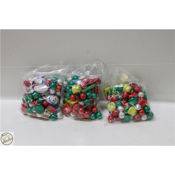 3 BAGS OF CHRISTMAS FOIL WRAPPED CHOCOLATES, KRISP