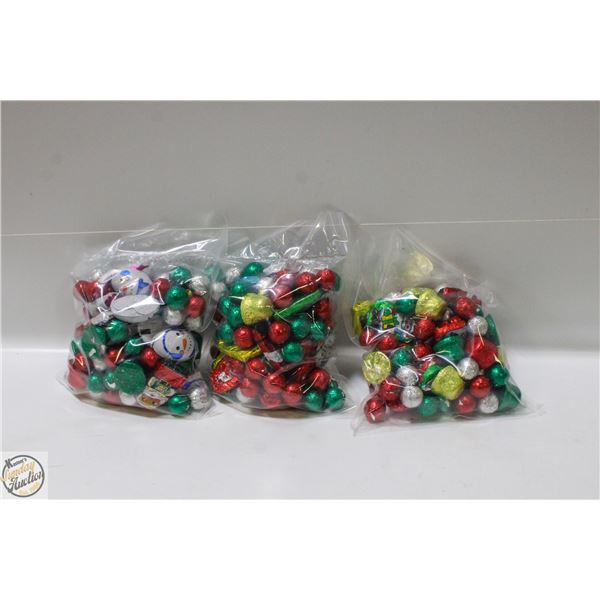 3 BAGS OF CHRISTMAS FOIL WRAPPED CHOCOLATES, KRISP