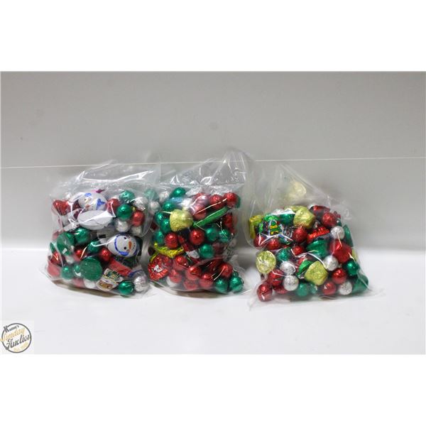 3 BAGS OF CHRISTMAS FOIL WRAPPED CHOCOLATES, KRISP
