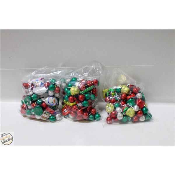 3 BAGS OF CHRISTMAS FOIL WRAPPED CHOCOLATES, KRISP