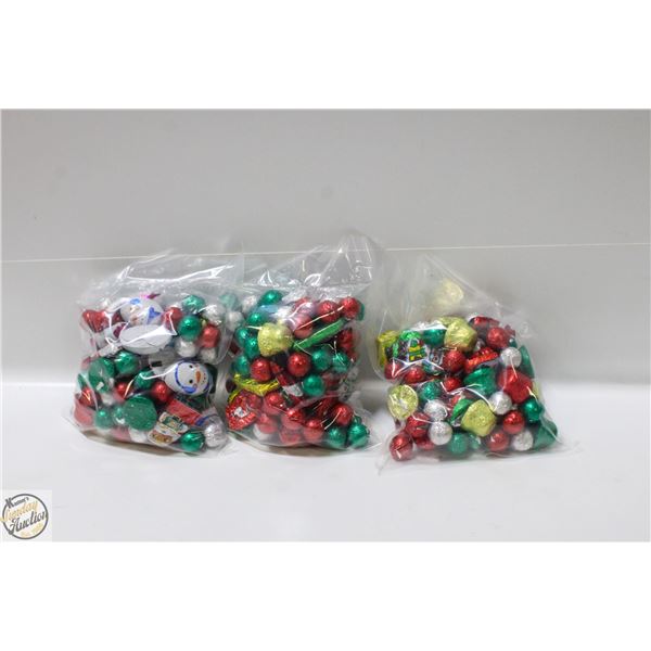 3 BAGS OF CHRISTMAS FOIL WRAPPED CHOCOLATES, KRISP