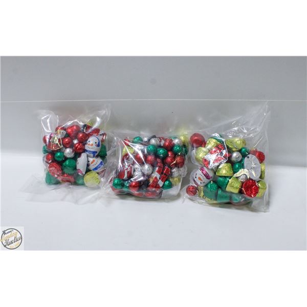 3 BAGS OF CHRISTMAS FOIL WRAPPED CHOCOLATES, KRISP