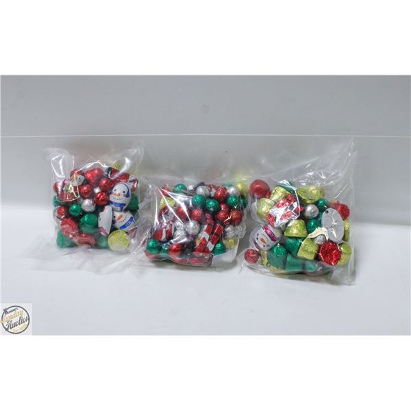 3 BAGS OF CHRISTMAS FOIL WRAPPED CHOCOLATES, KRISP