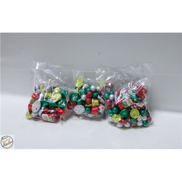 3 BAGS OF CHRISTMAS FOIL WRAPPED CHOCOLATES, KRISP