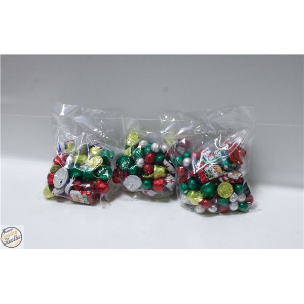 3 BAGS OF CHRISTMAS FOIL WRAPPED CHOCOLATES, KRISP