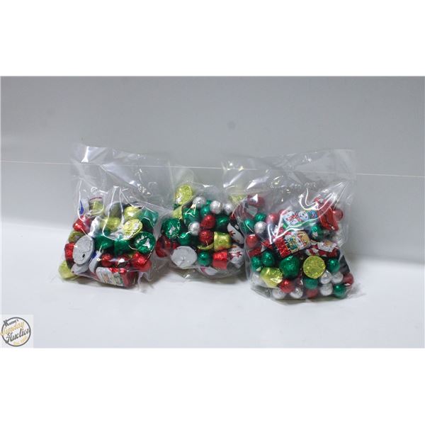3 BAGS OF CHRISTMAS FOIL WRAPPED CHOCOLATES, KRISP