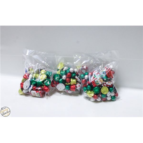 3 BAGS OF CHRISTMAS FOIL WRAPPED CHOCOLATES, KRISP