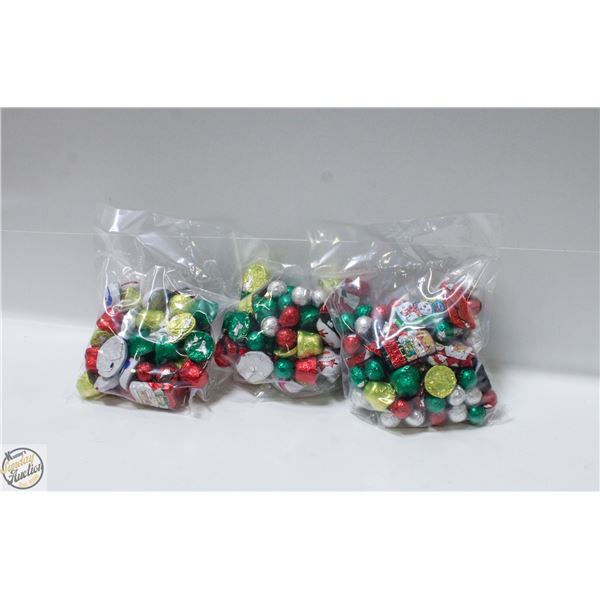 3 BAGS OF CHRISTMAS FOIL WRAPPED CHOCOLATES, KRISP