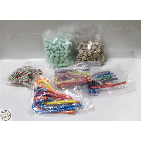 6 BAGS CANDY CANES, 1 BAG MINTS, 1 BAG MAPLE CANDY