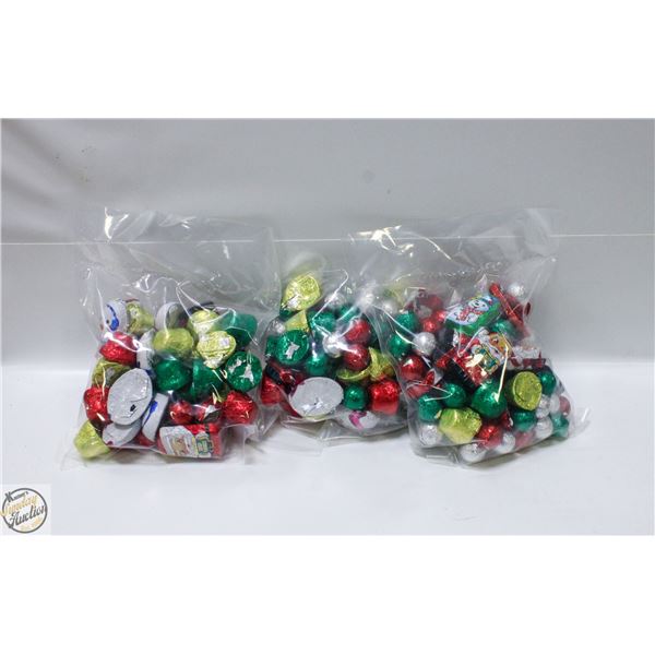 3 BAGS OF CHRISTMAS FOIL WRAPPED CHOCOLATES, KRISP