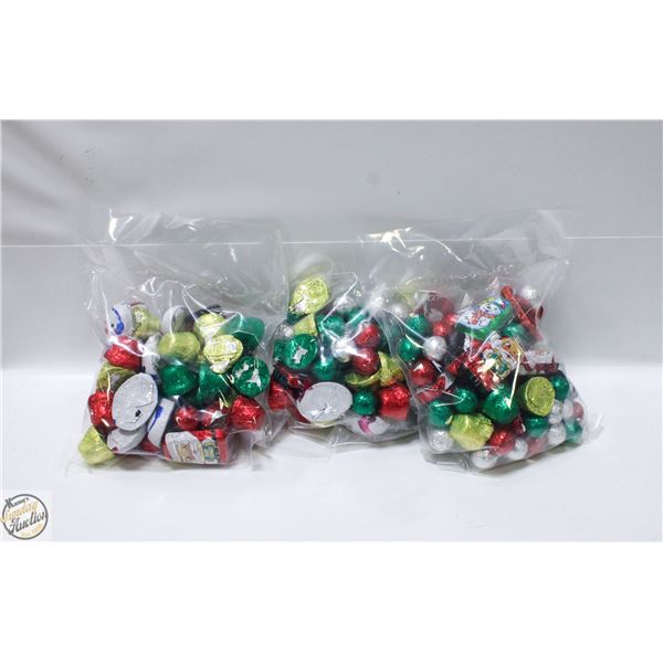 3 BAGS OF CHRISTMAS FOIL WRAPPED CHOCOLATES, KRISP