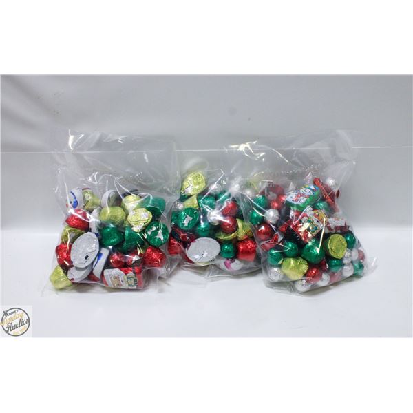 3 BAGS OF CHRISTMAS FOIL WRAPPED CHOCOLATES, KRISP
