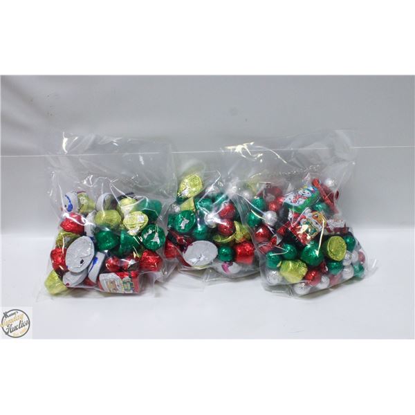 3 BAGS OF CHRISTMAS FOIL WRAPPED CHOCOLATES, KRISP