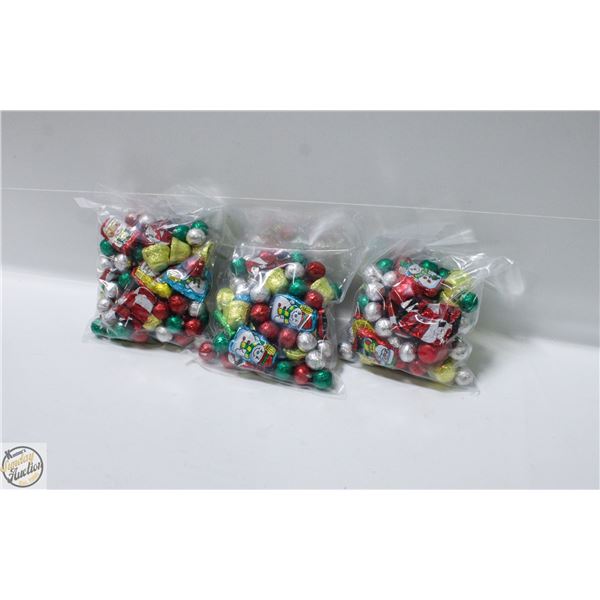 3 BAGS OF CHRISTMAS FOIL WRAPPED CHOCOLATES, KRISP