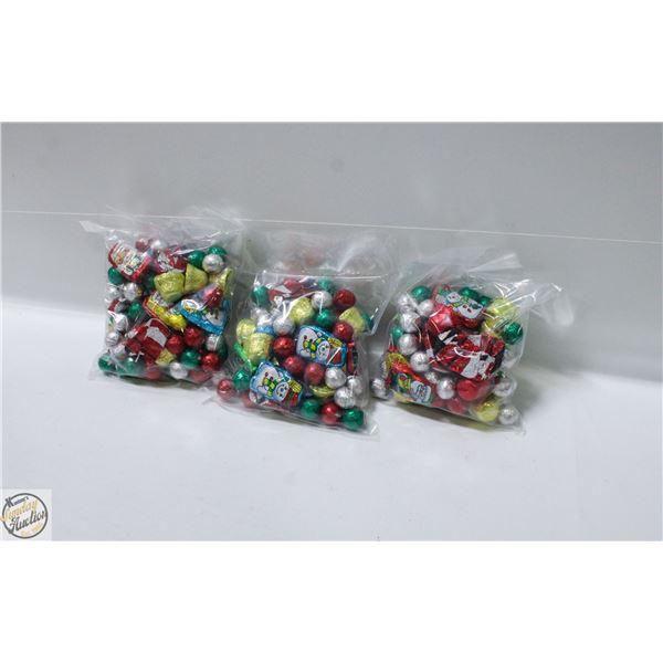 3 BAGS OF CHRISTMAS FOIL WRAPPED CHOCOLATES, KRISP