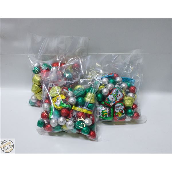 3 BAGS OF CHRISTMAS FOIL WRAPPED CHOCOLATES, KRISP
