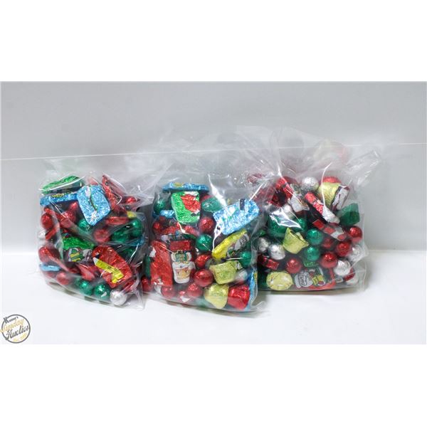 3 BAGS OF CHRISTMAS FOIL WRAPPED CHOCOLATES, KRISP