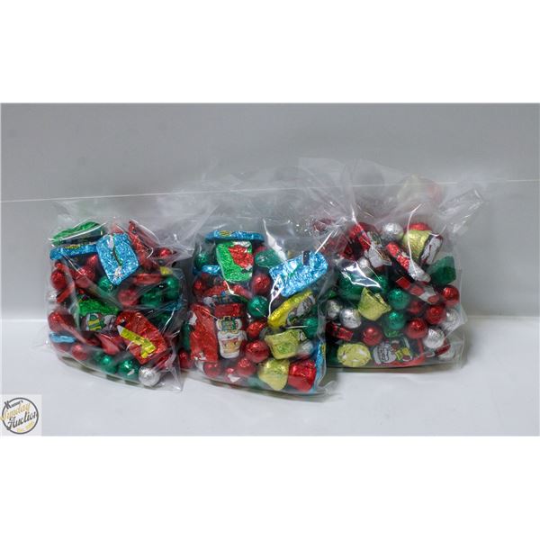 3 BAGS OF CHRISTMAS FOIL WRAPPED CHOCOLATES, KRISP