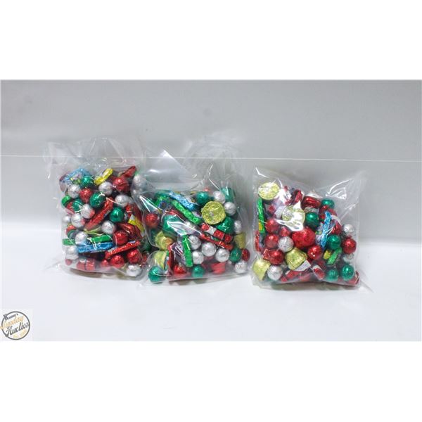 3 BAGS OF CHRISTMAS FOIL WRAPPED CHOCOLATES, KRISP