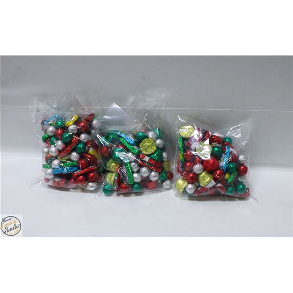 3 BAGS OF CHRISTMAS FOIL WRAPPED CHOCOLATES, KRISP