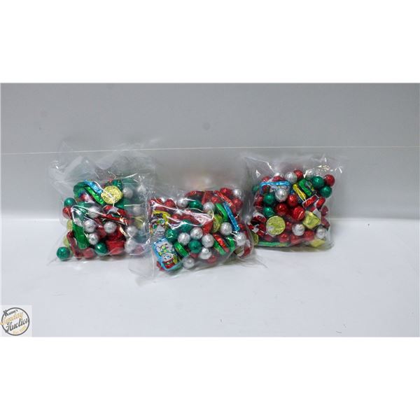 3 BAGS OF CHRISTMAS FOIL WRAPPED CHOCOLATES, KRISP